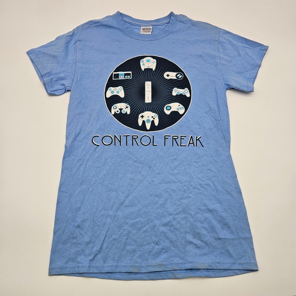 Gildan Heavy Cotton Control Freak Video Game Controller T Shirt‎ Size S Blue